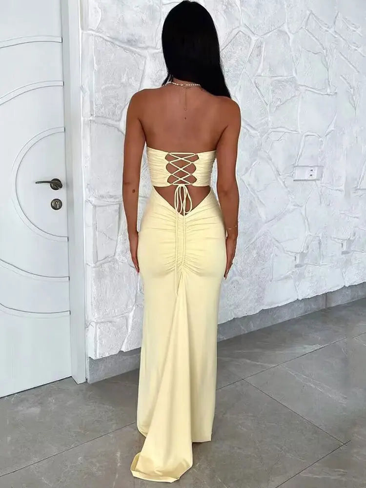 Strapless Lace-up Off-Shoulder Maxi Dress for Women - Image 4