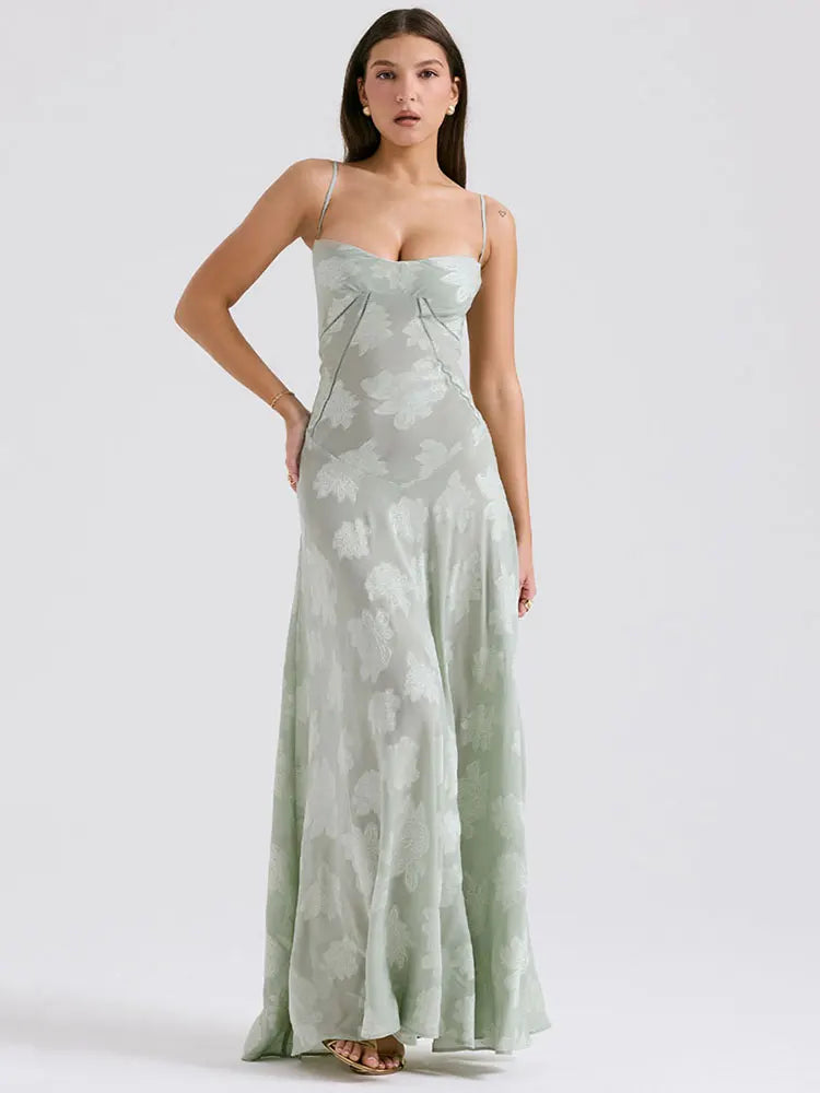 Elegant Backless Maxi Dress for Women - Spaghetti Strap A-line - Image 11