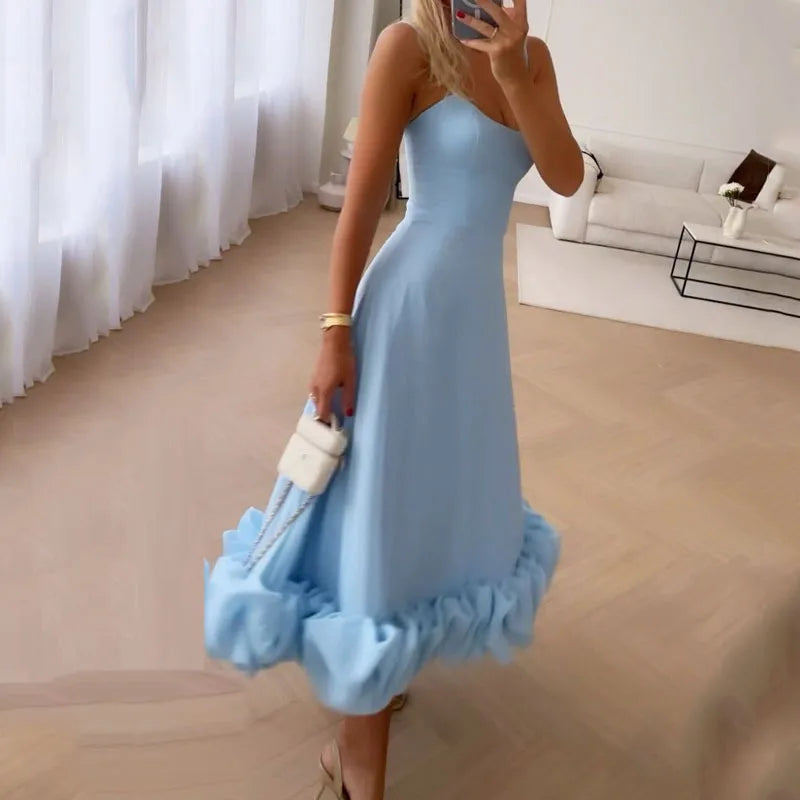 Chic Backless Pleated Spaghetti Strap Evening Dress - Image 5