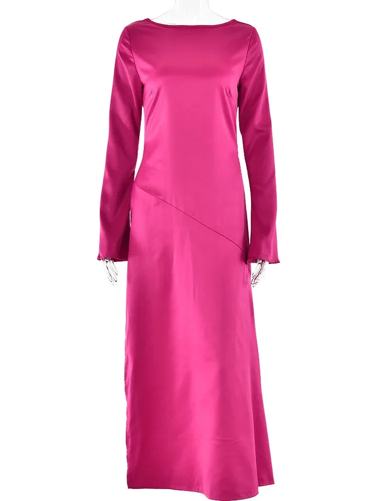 Elegant Women's Backless Satin Maxi Dress for Autumn Parties - Image 8