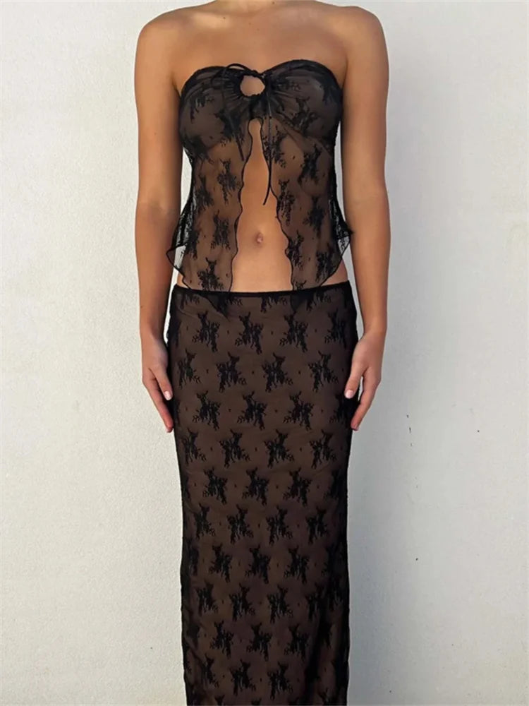 2-Piece Lace Bustier and Low Waist Skirt Set - Image 5