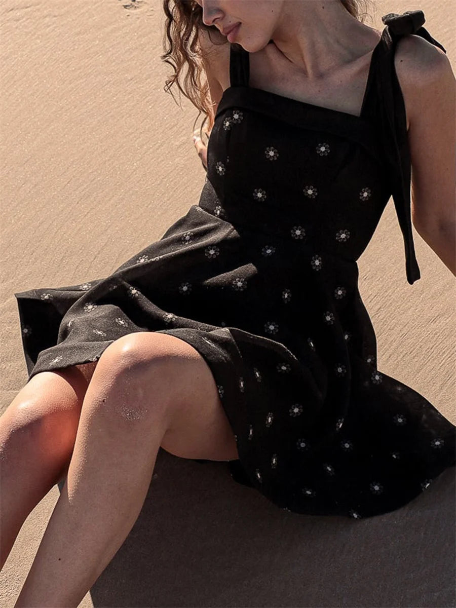 Floral Print Summer Mini Slip Dress with Tie Straps - Image 4