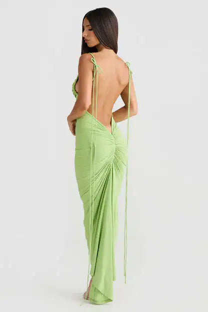 Chic Backless Halter Solid Color Pleated Maxi Dress - Image 13