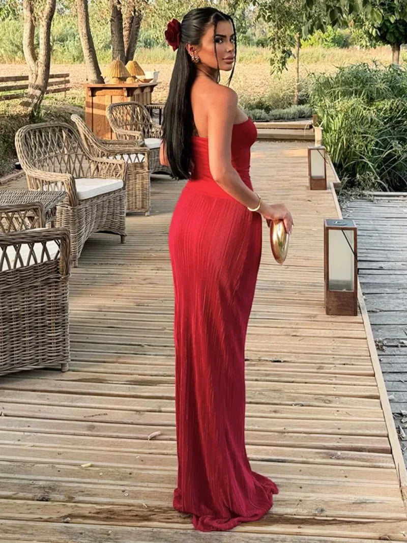 Elegant Red Strapless Bodycon Evening Dress for Women - Image 4