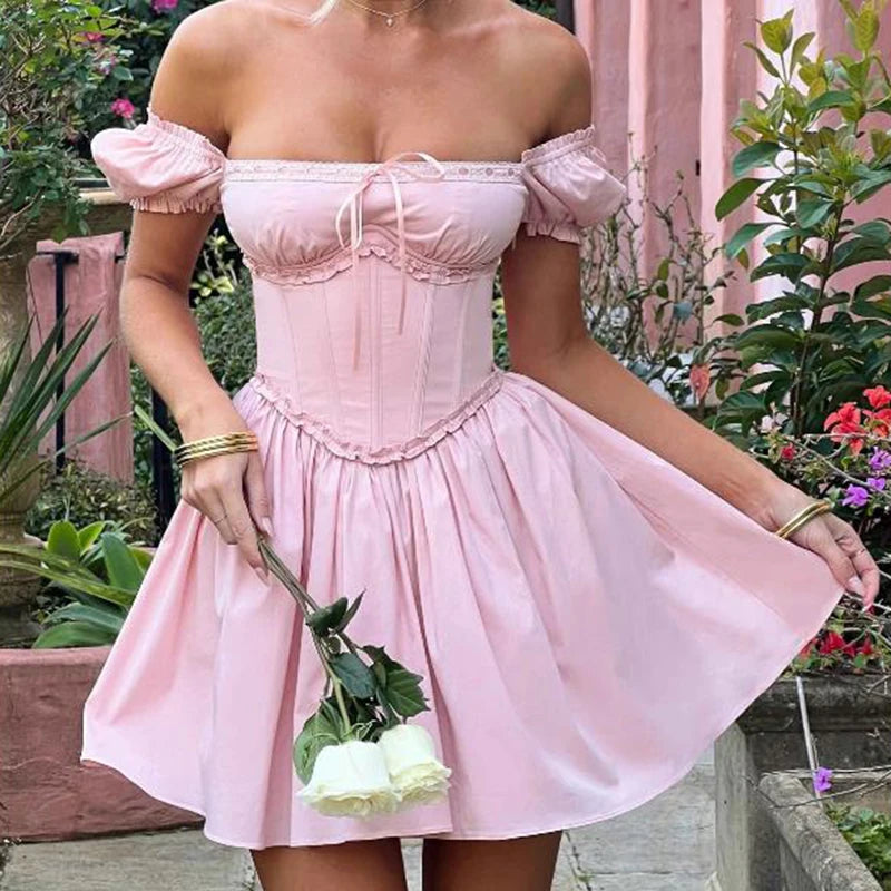 Vintage Lace Trim Puff Sleeve Mini Dress for Women - Image 3
