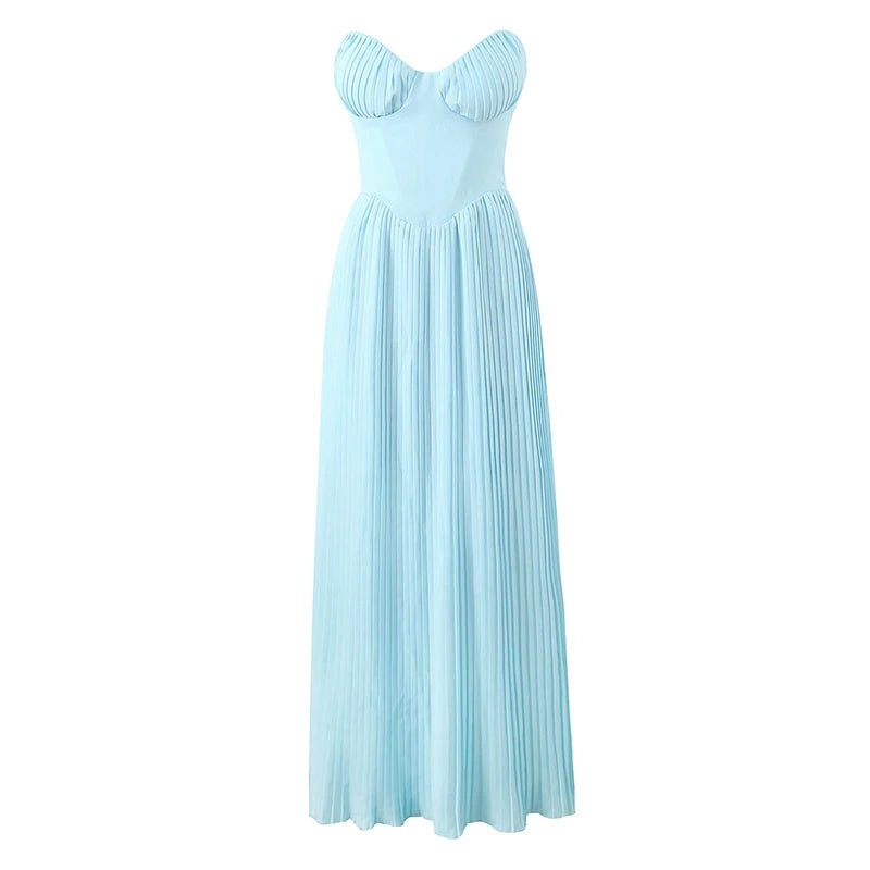 Elegant Blue Low Waist Strapless Maxi Dress for Parties - Image 3