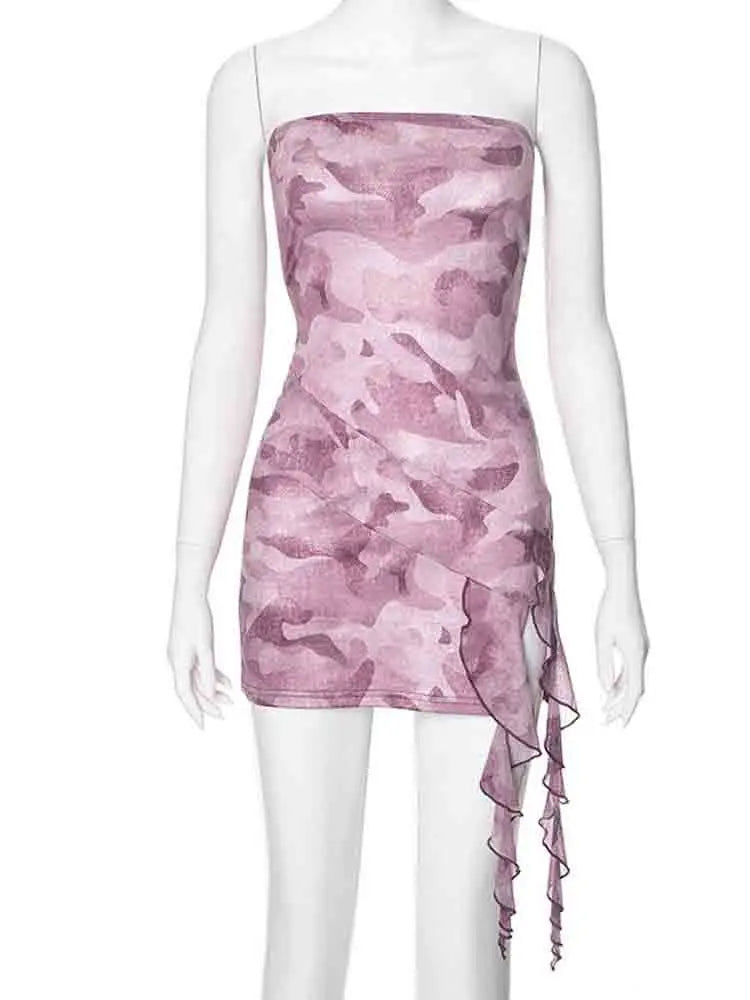 Elegant Strapless Print Backless Mini Dress for Summer - Image 5
