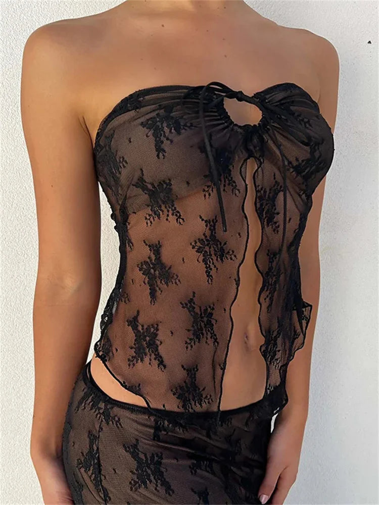 2-Piece Lace Bustier and Low Waist Skirt Set - Image 8