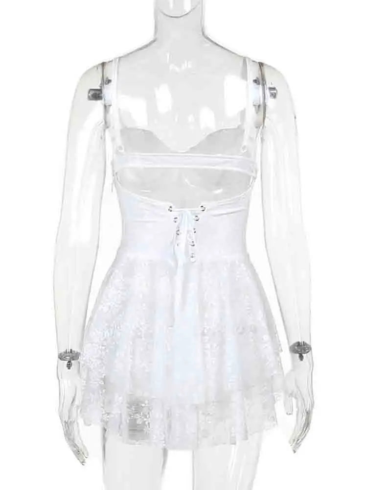 Elegant White Lace Print Backless Maxi Dress for Women - Image 6