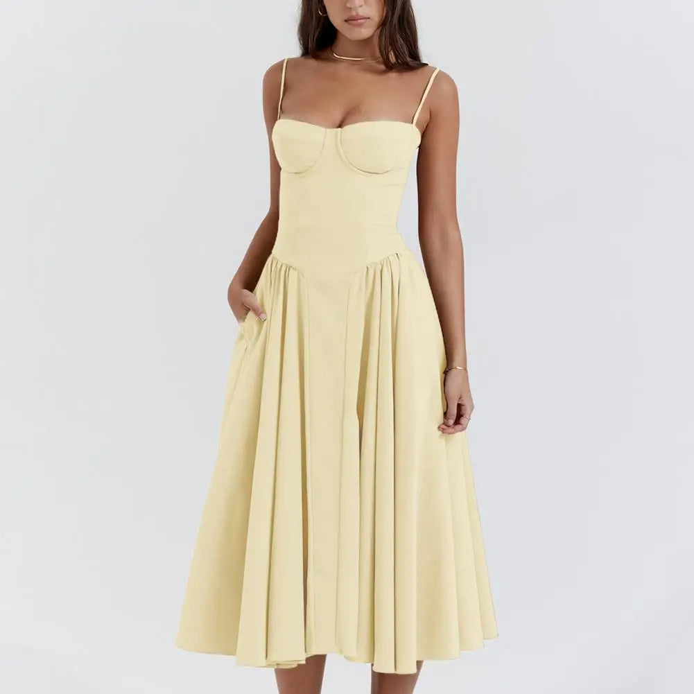 Elegant Midi Dress with Corset and Pockets for Parties - Image 6
