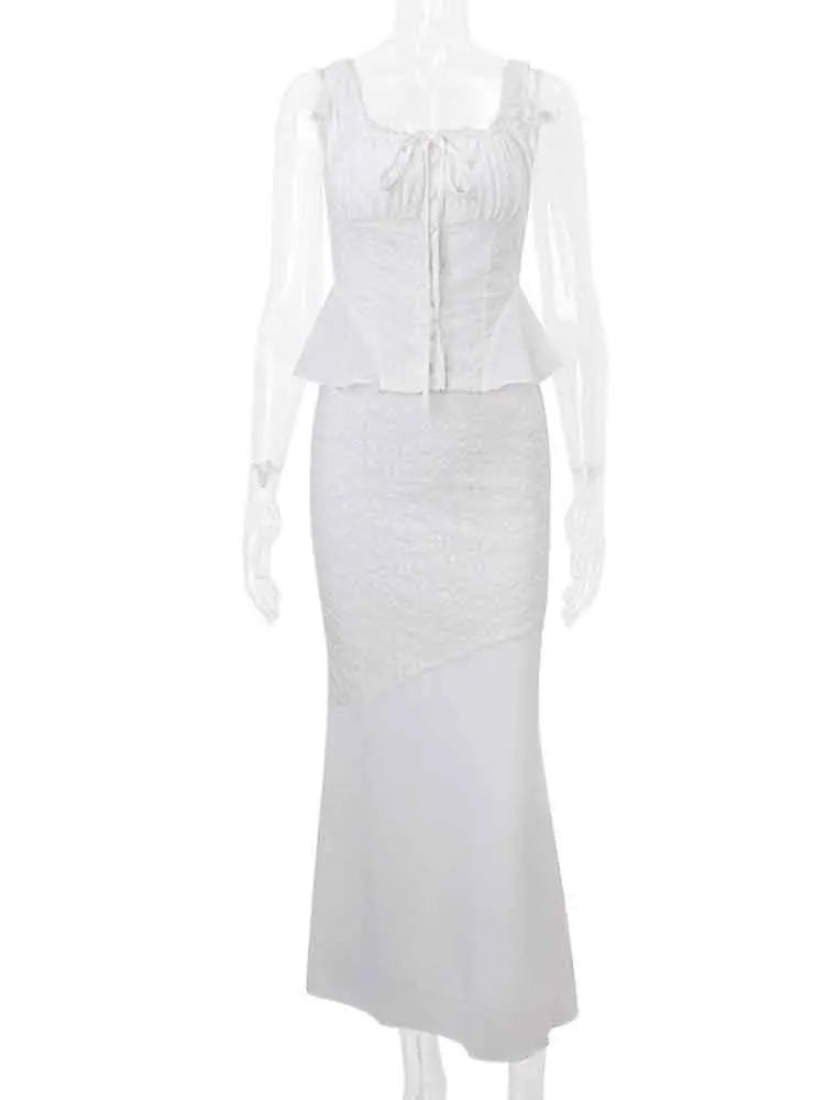 Elegant White Lace Backless Two-Piece Evening Set for Women - Image 5