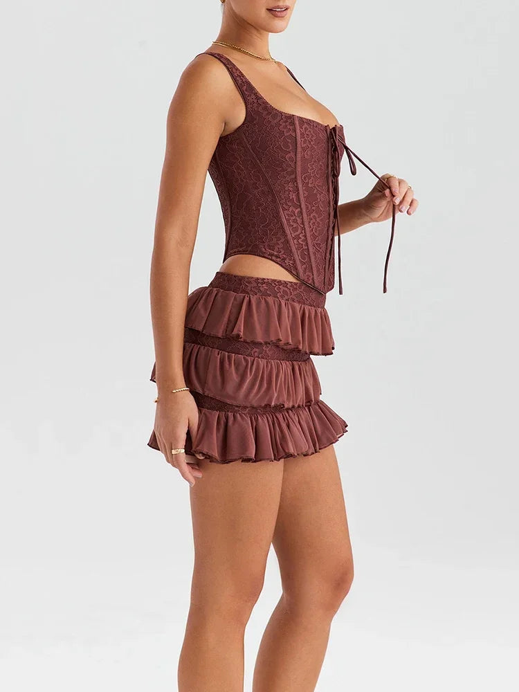 Elegant Two-Piece Set: Sleeveless Crop Top & Mini Skirt - Image 3