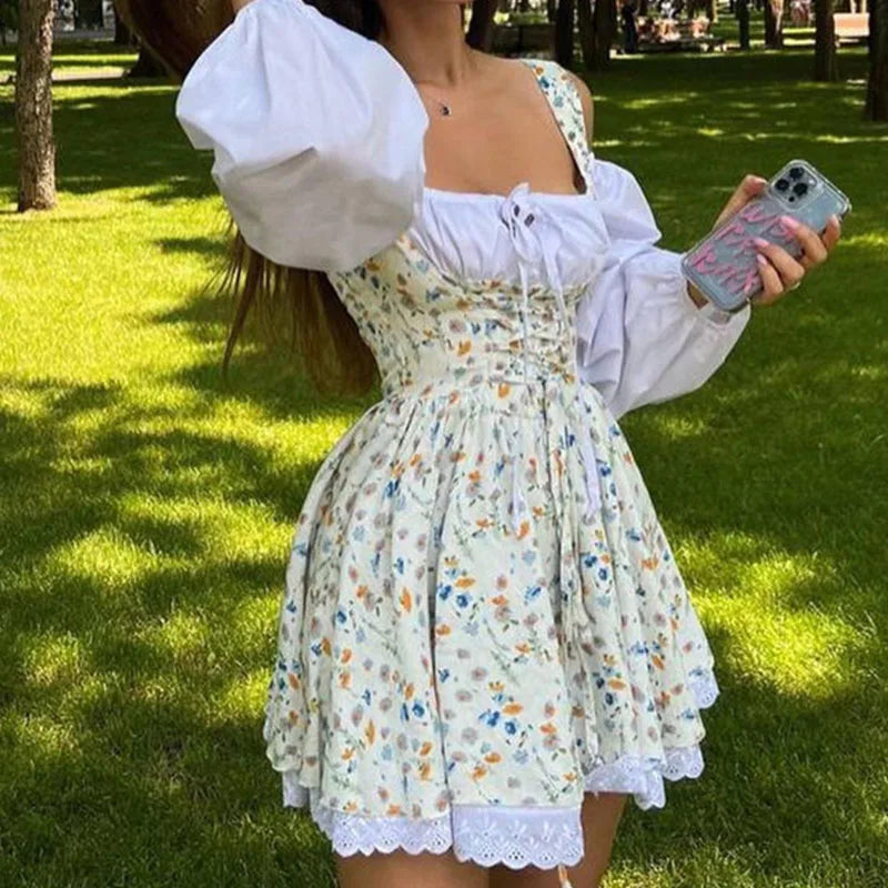 Elegant Floral Off-Shoulder A-Line Puff Sleeve Party Dress - Image 3
