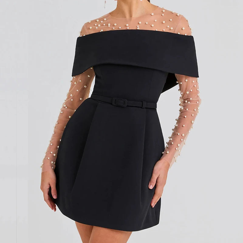 Elegant A-line Mini Dress with Pockets and Off-Shoulder Style - Image 6