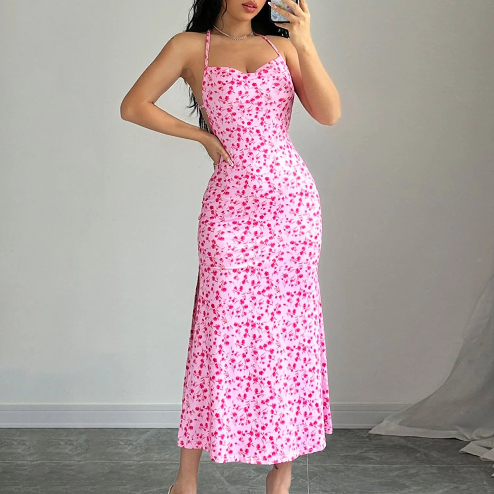 Floral Halter Neck Summer Dress for Beach Parties - Image 9