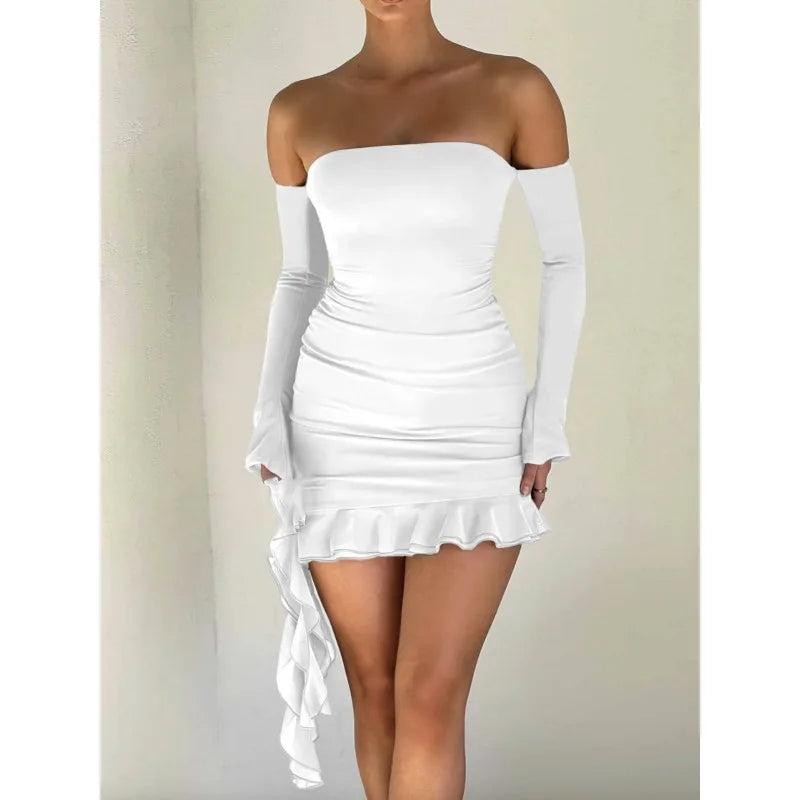 Autumn Women's Sexy Ruffled Off-Shoulder Slim Fit Dress - Image 3