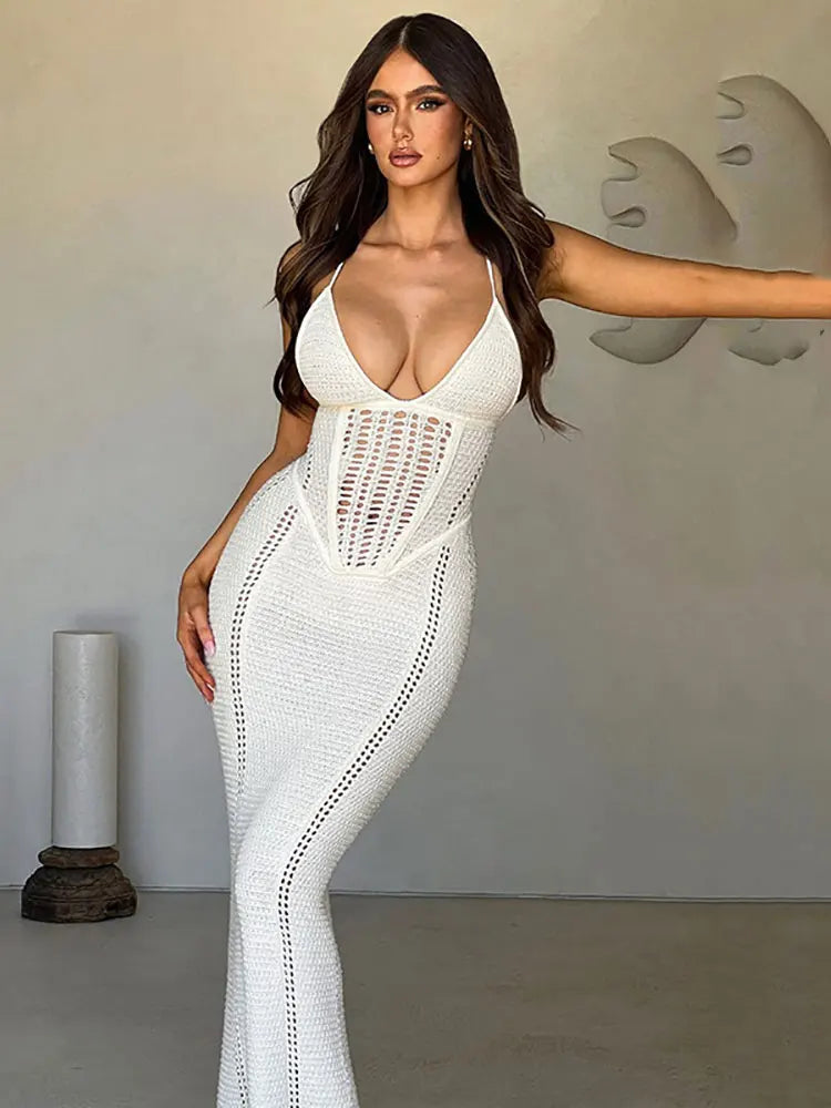 Hollow Out Backless Knit Maxi Dress for Summer Parties - Image 6