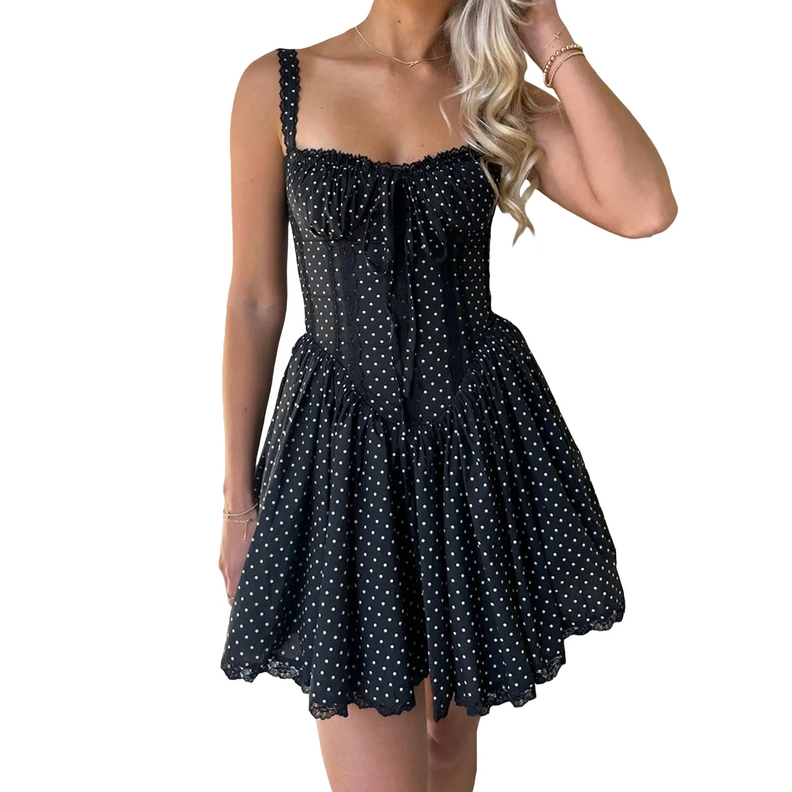Summer Dot Print A-Line Mini Corset Dress - Image 6