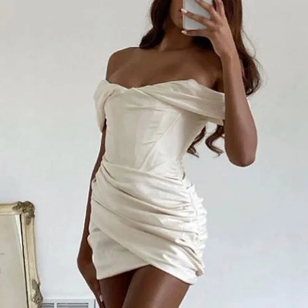 Sexy Satin Off-Shoulder Ruched Mini Dress for Parties - Image 5