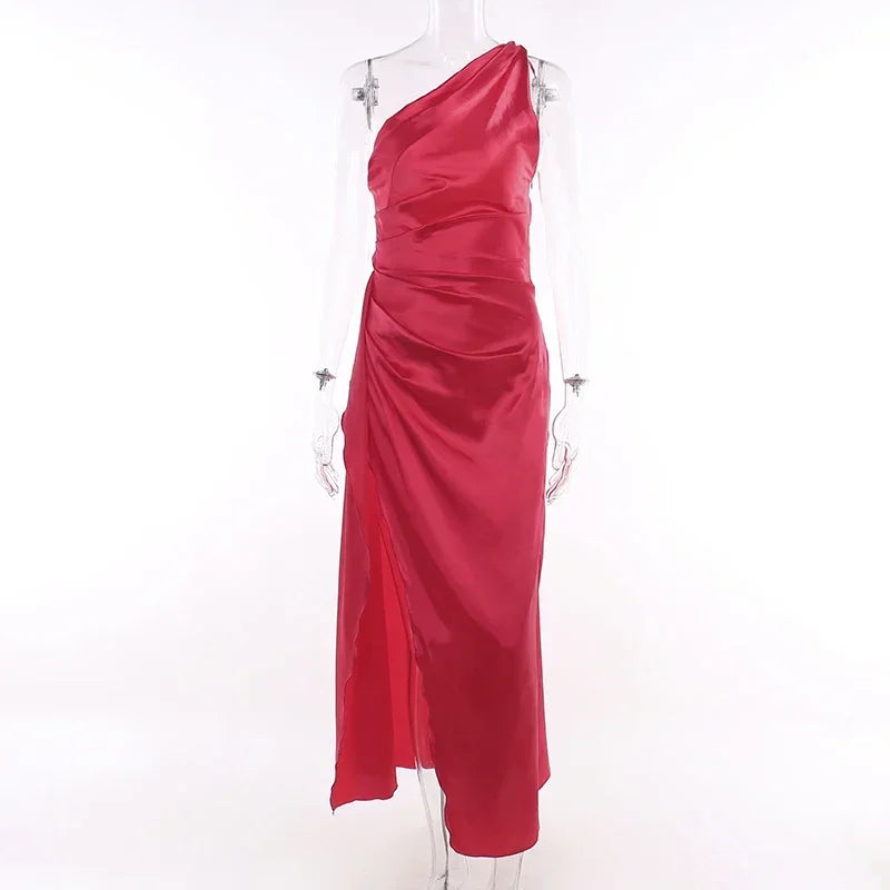 Elegant One Shoulder Backless High Split Maxi Dress - Image 4