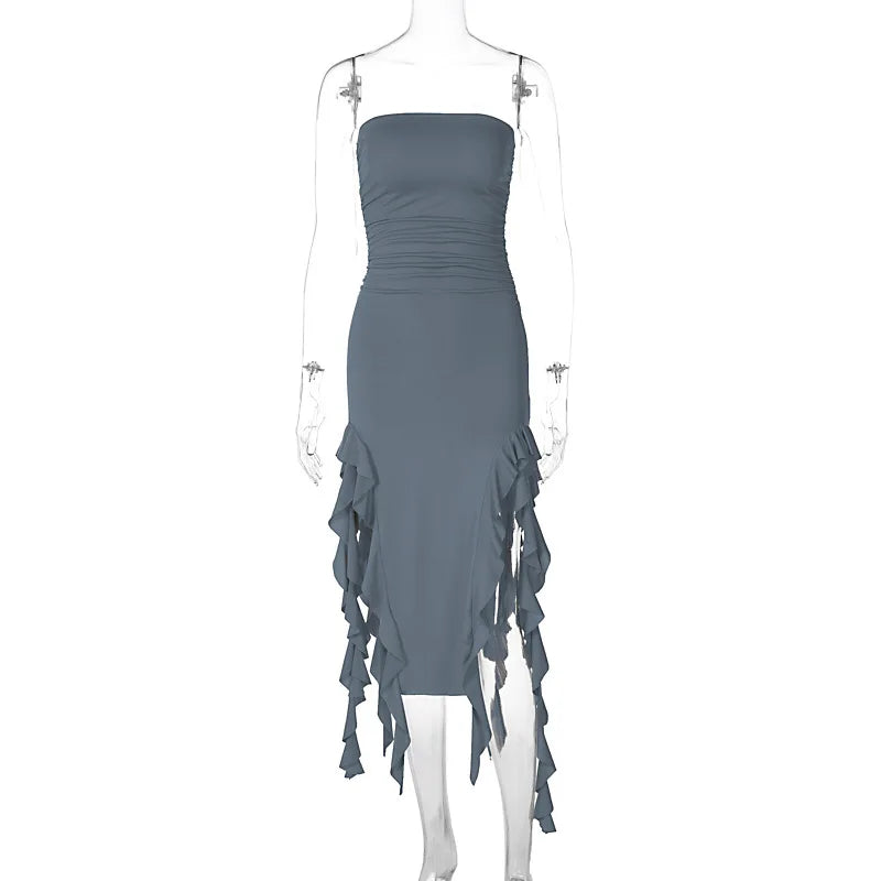 Elegant Slim Party Dress with Ruffles and Off-Shoulder Style - Image 14