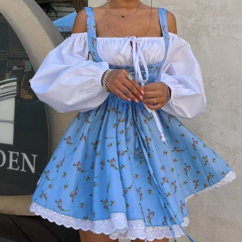 Elegant Floral Off-Shoulder A-Line Puff Sleeve Party Dress - Image 6
