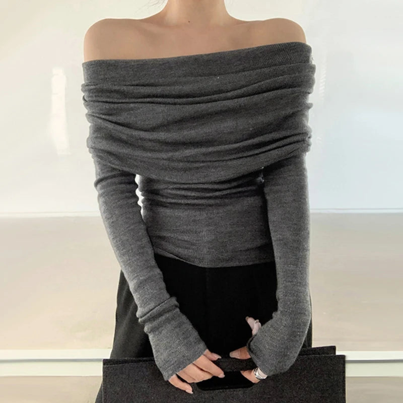 Elegant Off-Shoulder Long Sleeve Crop Top for Women - Image 3
