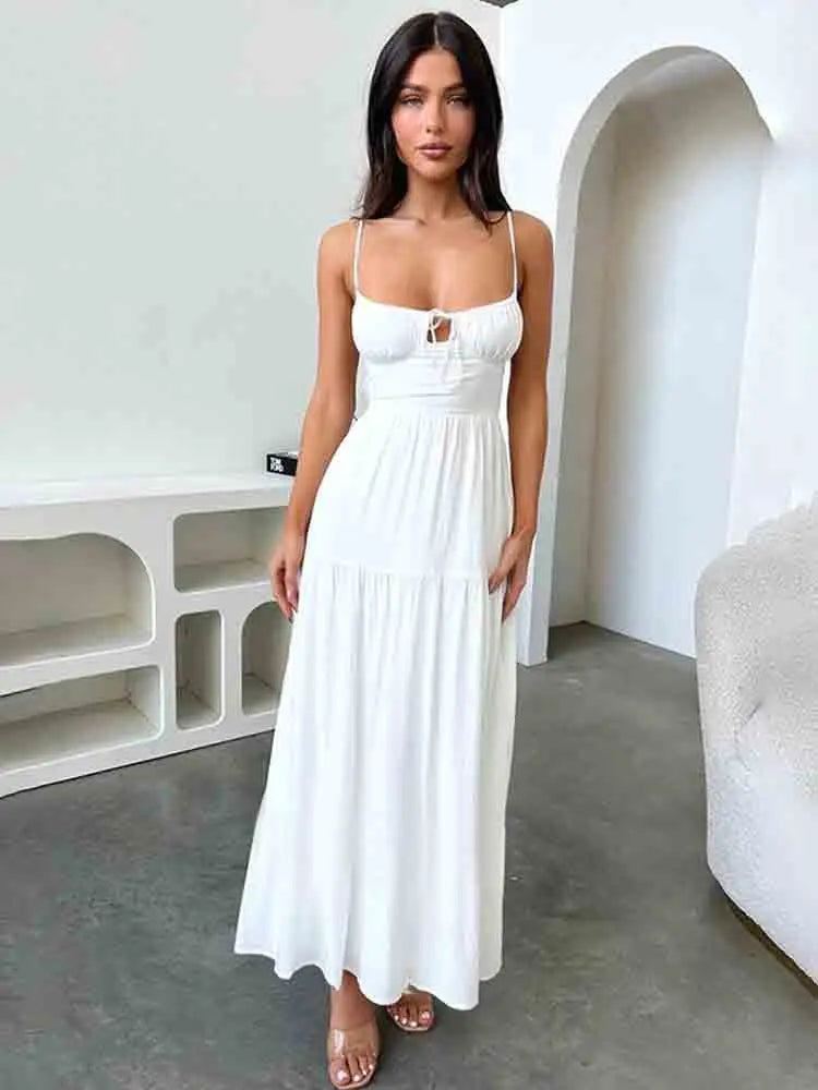 Elegant White Ruffle Backless Bodycon Evening Dress
