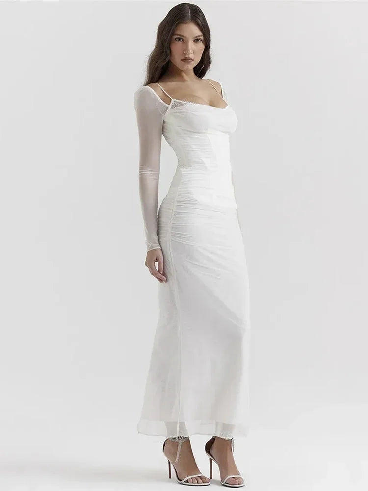 Elegant Sheer Long Sleeve Backless Maxi Dress for Women - Image 4