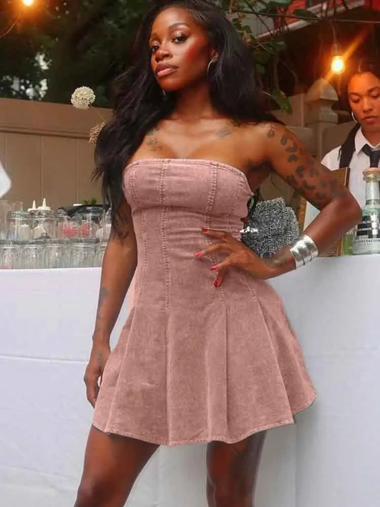 Elegant Strapless Ruffle Backless Mini Evening Dress