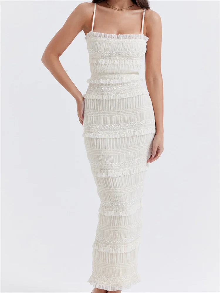 Y2K Ruched Sleeveless Sling Dress with Ruffles & Split - Image 4