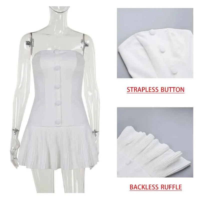 Elegant Strapless Ruffle Backless Mini Summer Party Dress - Image 5