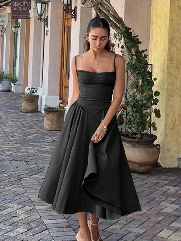 Elegant Vintage A-line Spaghetti Strap Summer Dresses for Women - Image 6
