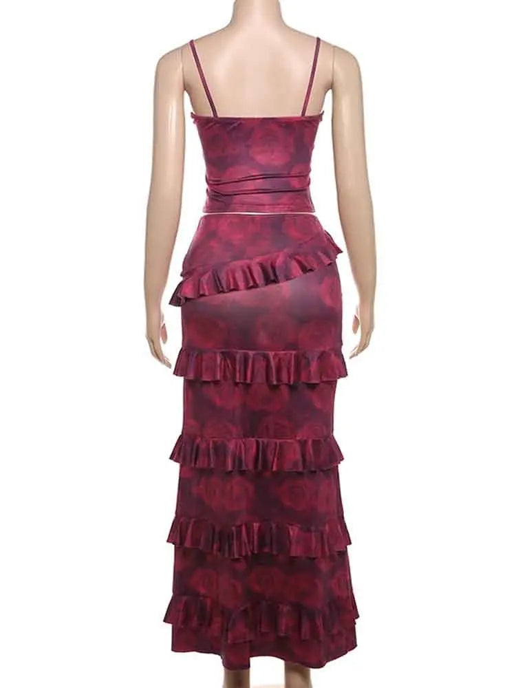 Elegant Ruffle Print Two-Piece Bodycon Set for Women - Image 6