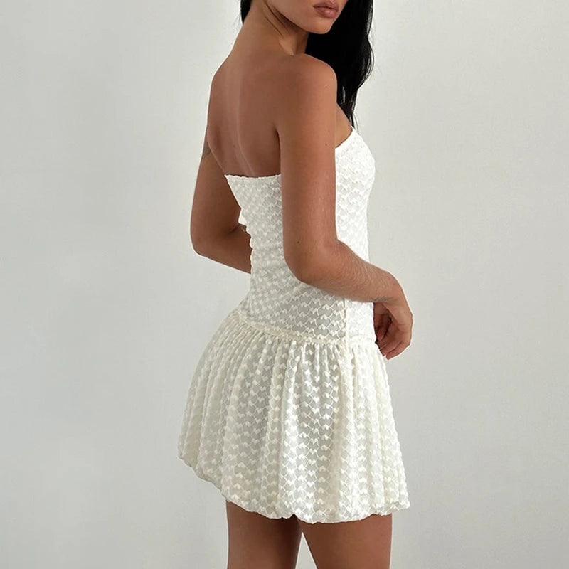 3D Bow Off Shoulder Lace Heart Mini Dress - Image 5
