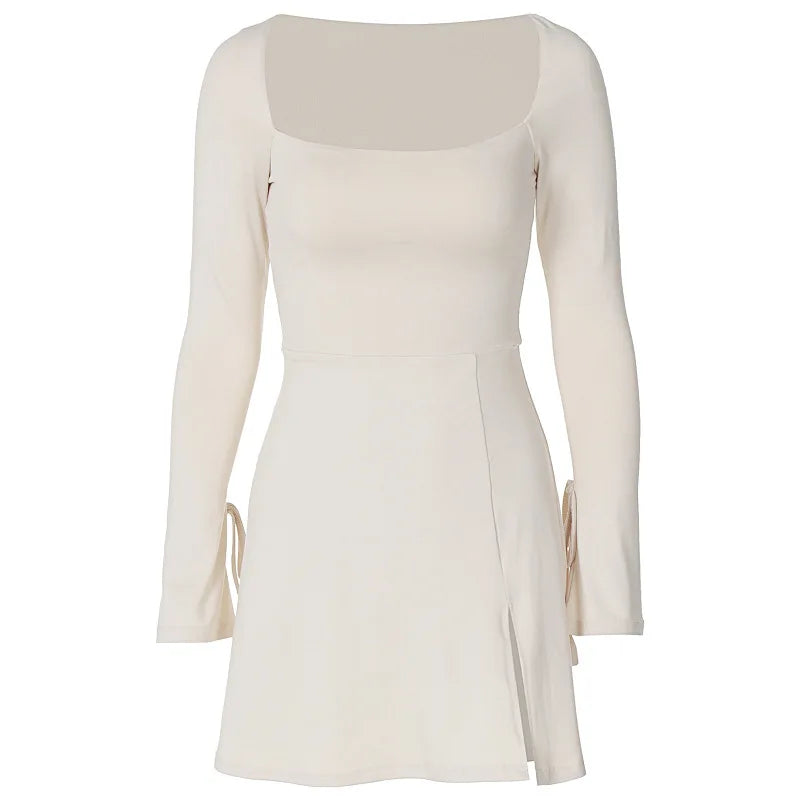 Spring Women's Slim High-Waisted Square Neck Flare Dress - Image 7