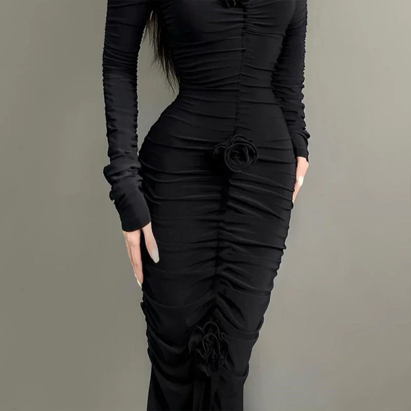 Elegant Off-Shoulder Maxi Dress with Floral Ruffles - Image 6