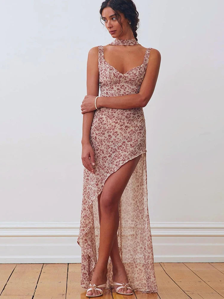 Floral Print Chiffon Maxi Dress with Side Slit - Image 5