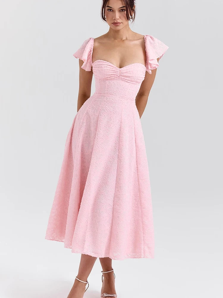 Elegant Pink Backless Maxi Dress with Lace Details