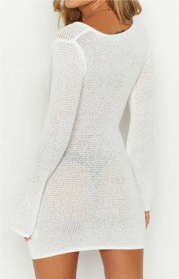 Elegant Women's Long Sleeve Bodycon V-Neck Mini Dress - Image 4