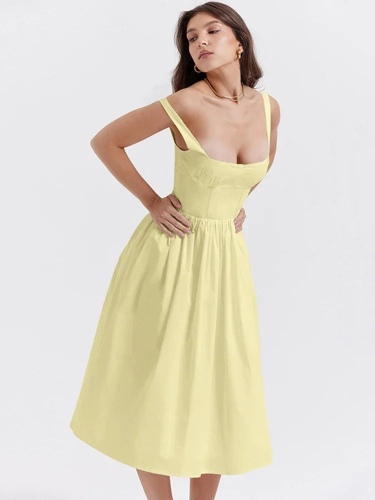 Elegant Backless Spaghetti Strap A-Line Midi Dress for Summer - Image 8