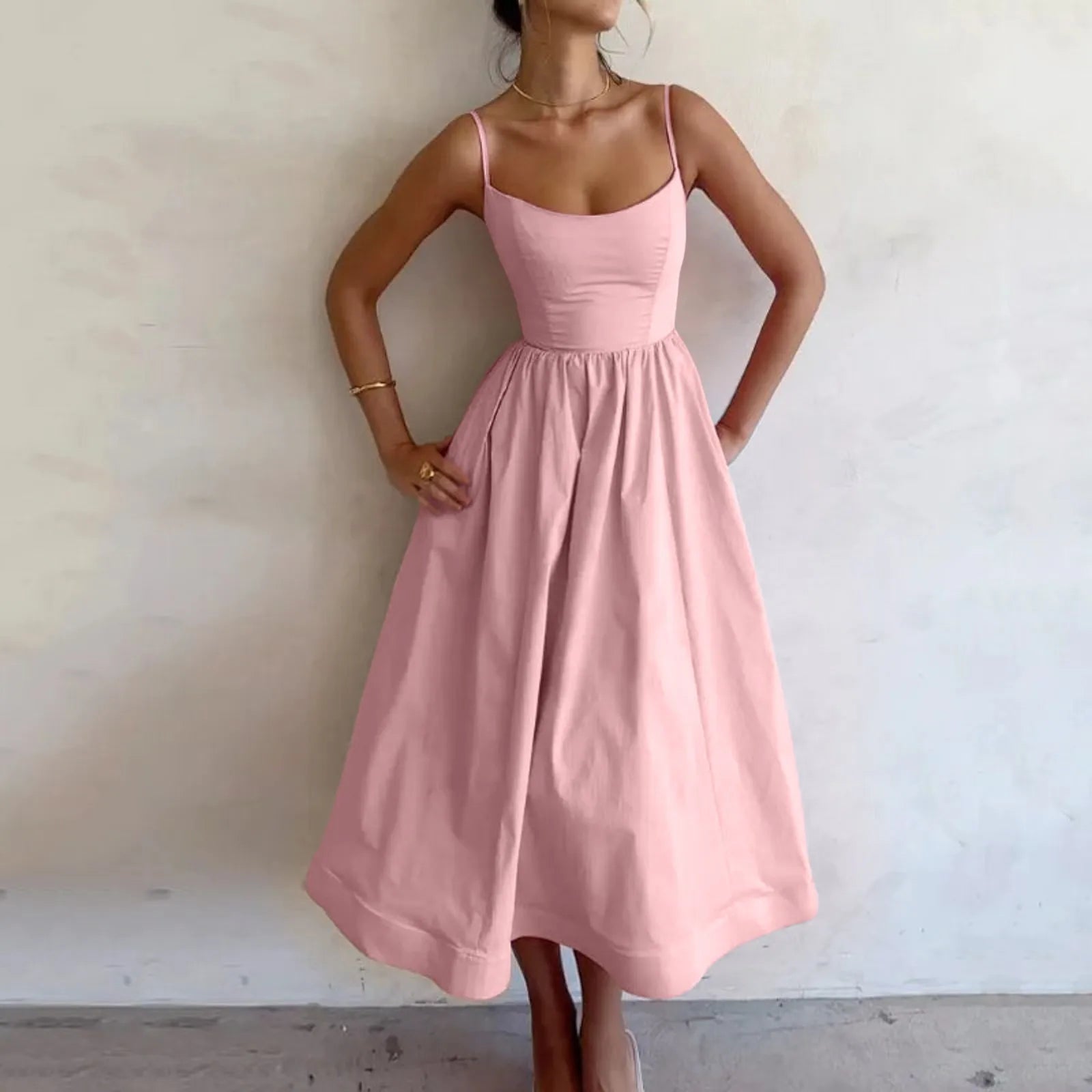 Elegant Light Blue Backless Sleeveless Summer Dress - Image 5