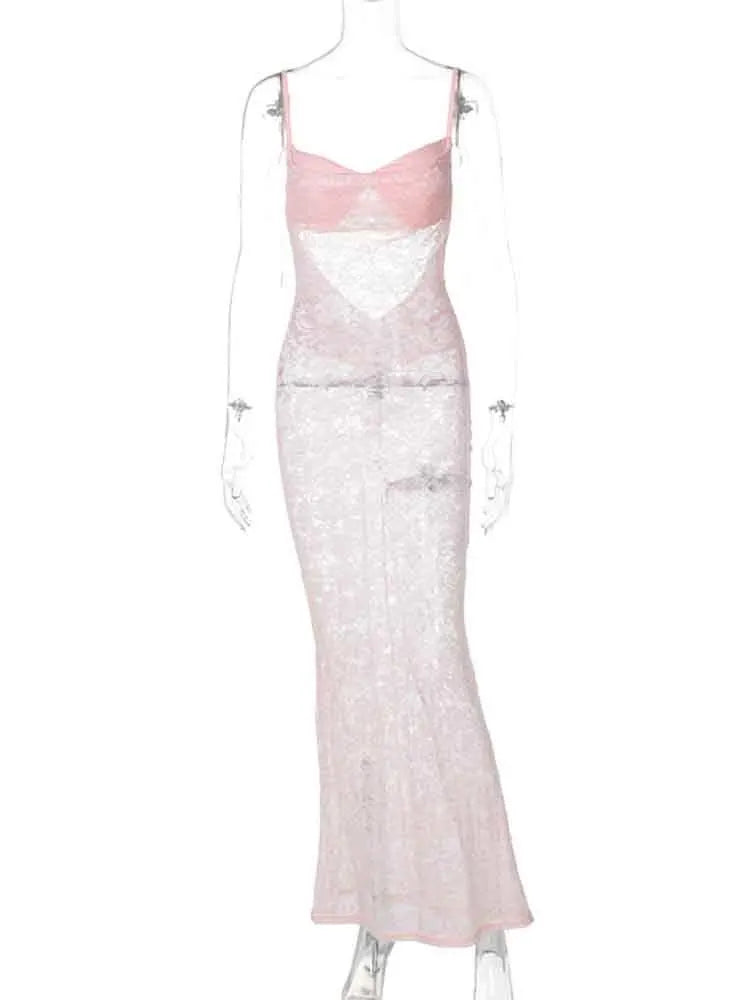 Elegant Pink Lace Backless Party Dress for Women - Image 5