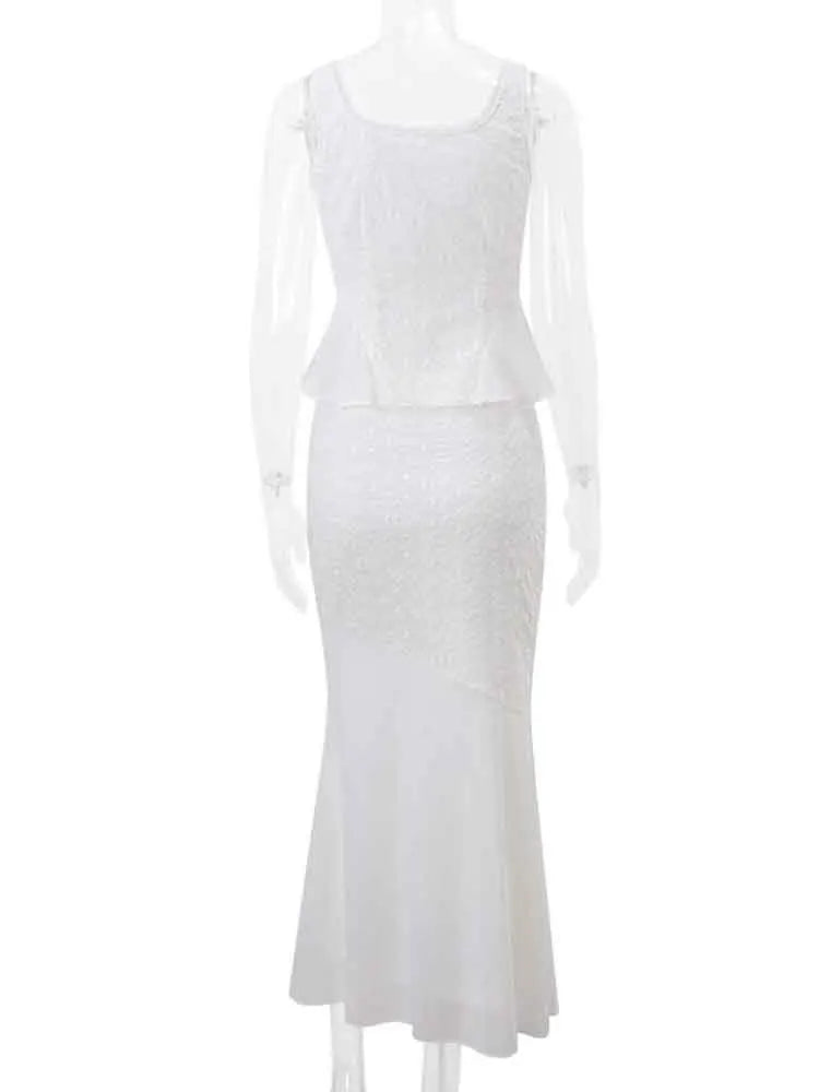 Elegant White Lace Backless Two-Piece Evening Set for Women - Image 6