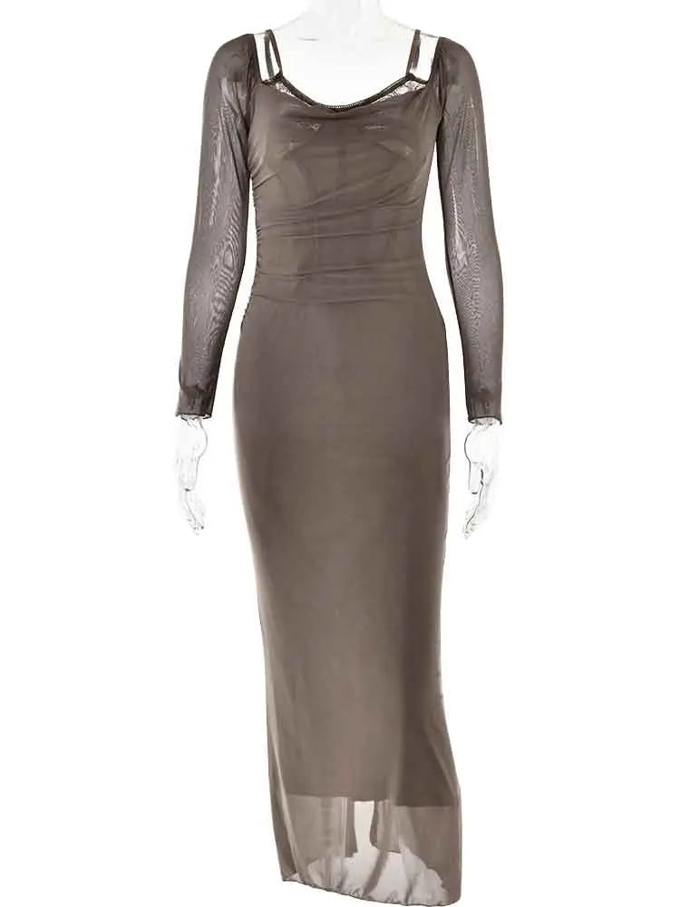 Elegant Red Lace Mesh Bodycon Midi Evening Dress - Image 8
