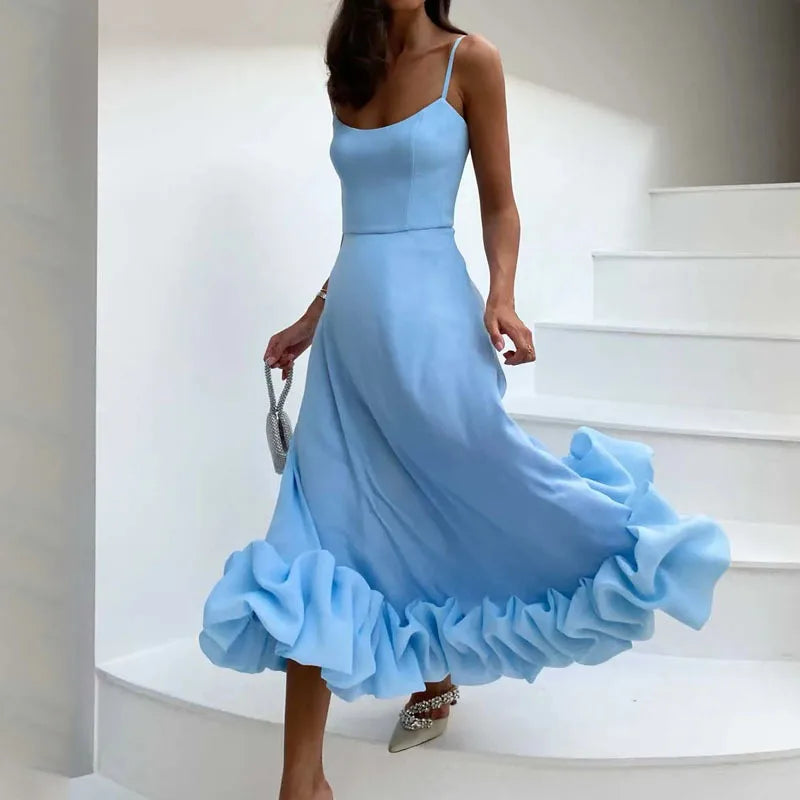 Chic Backless Pleated Spaghetti Strap Evening Dress - Image 3