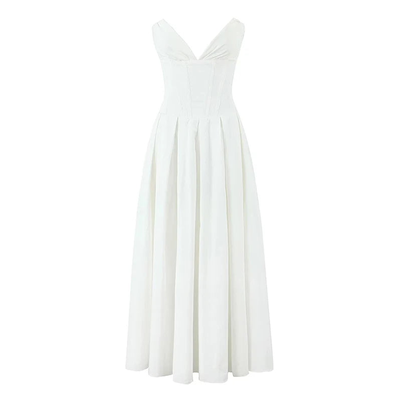 Elegant Deep V Pleated Strapless Evening Dress for Women - Image 7