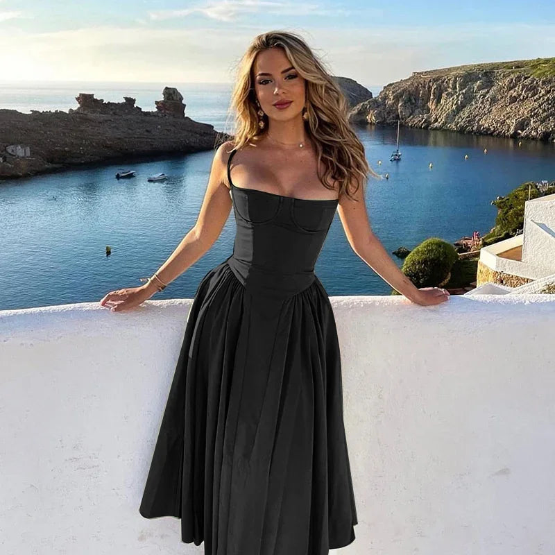 Elegant Vintage Pleated Spaghetti Strap Backless Party Dress - Image 4