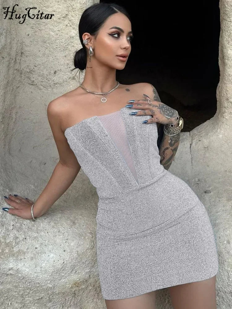 Elegant Strapless Solid Bodycon Mini Dress for Parties - Image 3