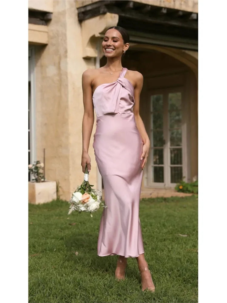 Elegant Off-Shoulder Satin Bodycon Party Dress for Women